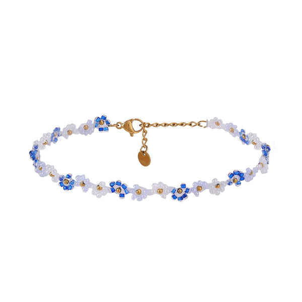 Beads Flowers Summer stainless steel bracelet - Blue