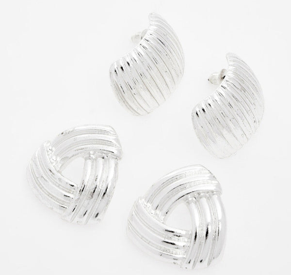 Sophisticated Silver-Tone Ribbed Drop Earrings – Two Pack