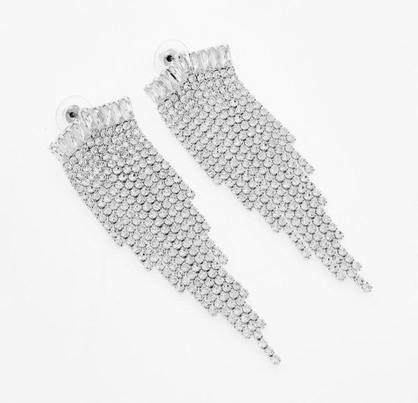 Elegant Silver Tone Cascade Earrings with Embellishments