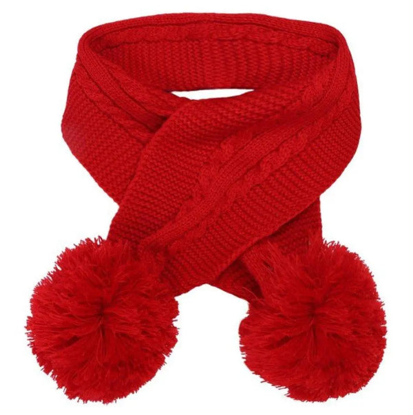 Red Elegance Cable Knit Scarf With Pom Poms (0-12 Months)