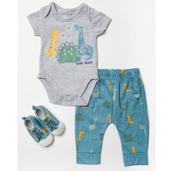 Dino Baby 3 Piece Set and Matching Shoe (0-9 Months)