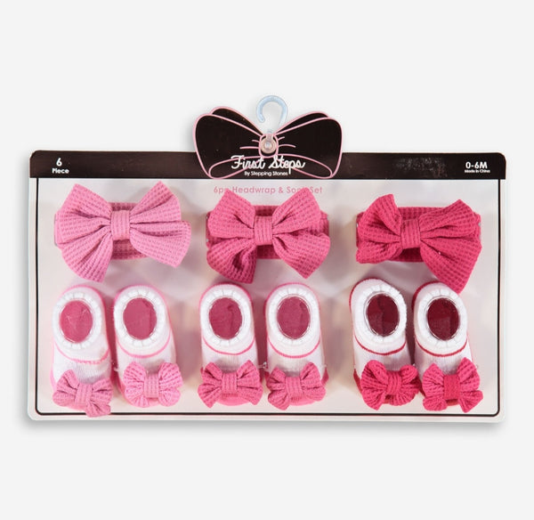 Six Pack Pink Tone Headwrap & Sock Set