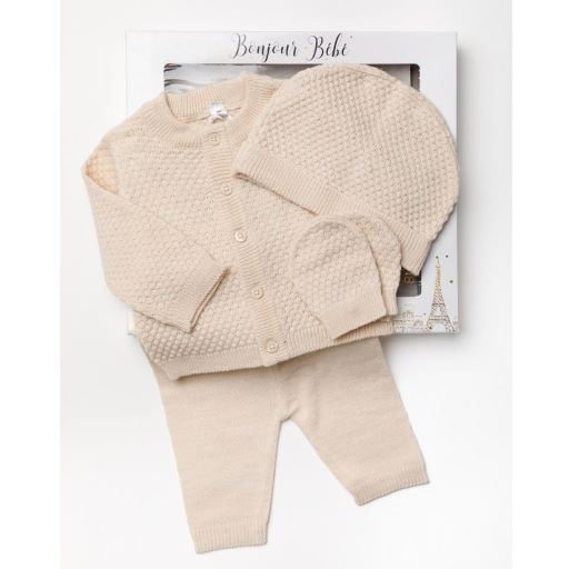 Oatmeal Unisex Knitted Outfit In A Gift Box (NB-6 MONTHS)