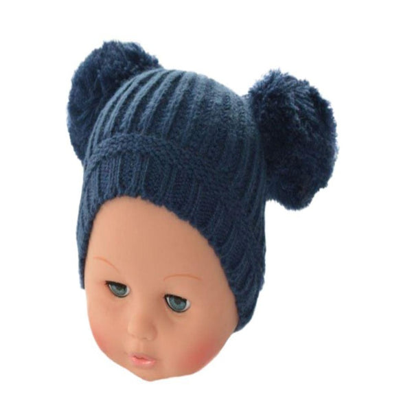 Navy Double Pom Pom Hat (12-24 Months)