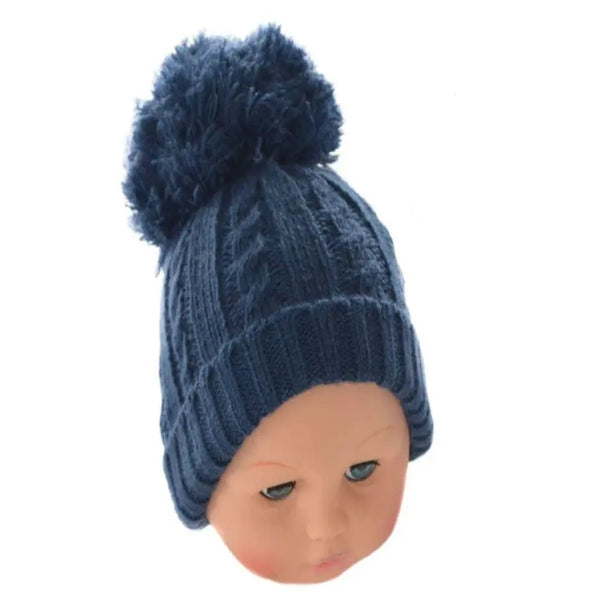 Sage Navy Elegance Cable Knit Pom Hat (0-12 Months)