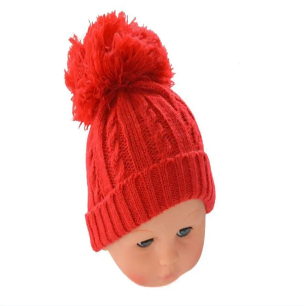 Sage Red Elegance Pom Pom Hat (0-12 Months)