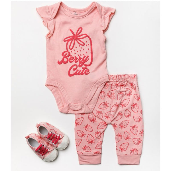 Pink Baby 3 Piece Berry Cute Set with Matching Shoe (0-9 Months)