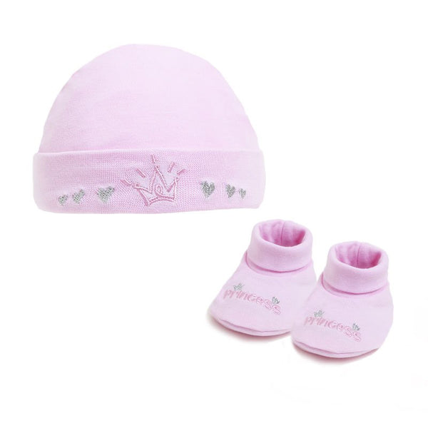 Pink Princess Hat and Bootee Set (0-3 Months)