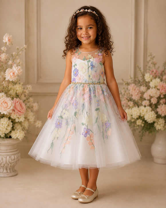 Pastel Floral Embroidered Occasion Dress 