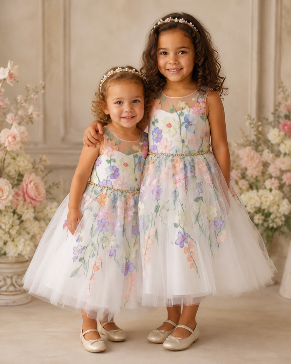 Pastel Floral Embroidered Occasion Dress 