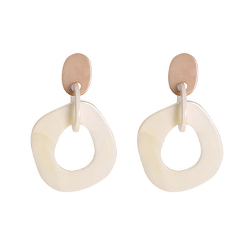 Beige Modern Circle Earrings 