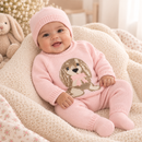 Pink Rabbit With Pom Pom  Knitted  Set  (0-6 Months) 