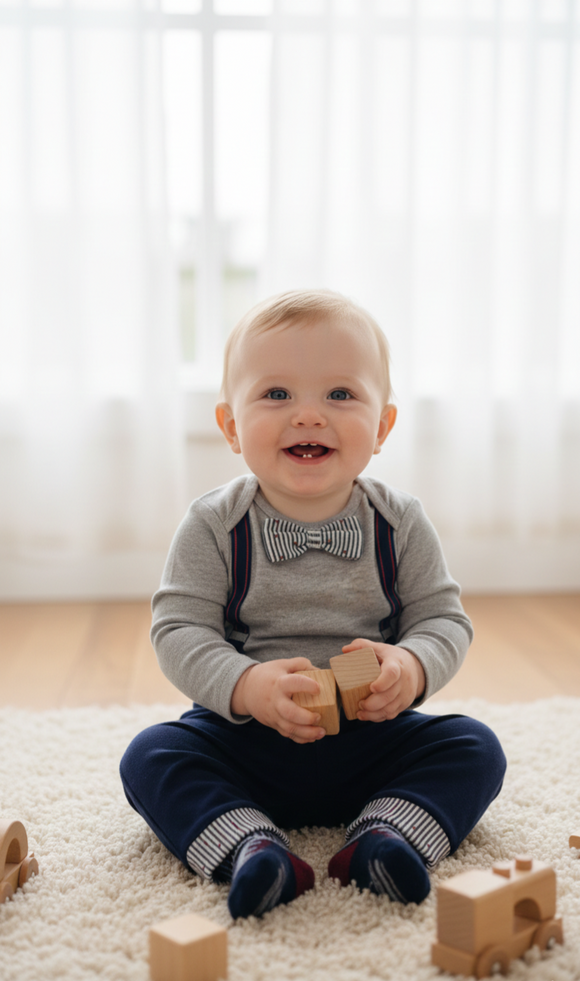 Baby Boys Bowtie Bodysuit, Trouser & Sock Outfit (0-12 Months) 