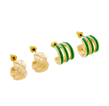 Gold-Plated & Green Earrings – Pack of Two 