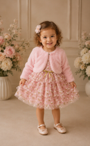 Pink Glitter Floral Party Dress & Cardigan 