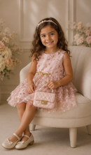 Pink Glitter Floral Party Dress & Cardigan 