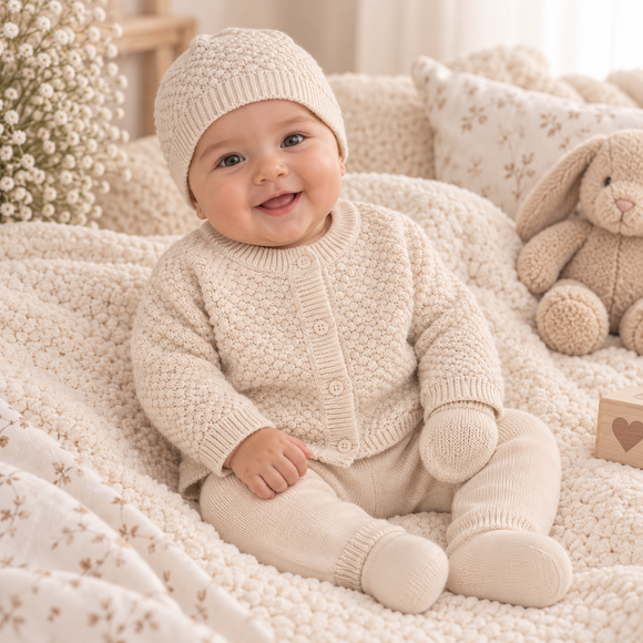 Oatmeal Unisex Knitted Outfit In A Gift Box 