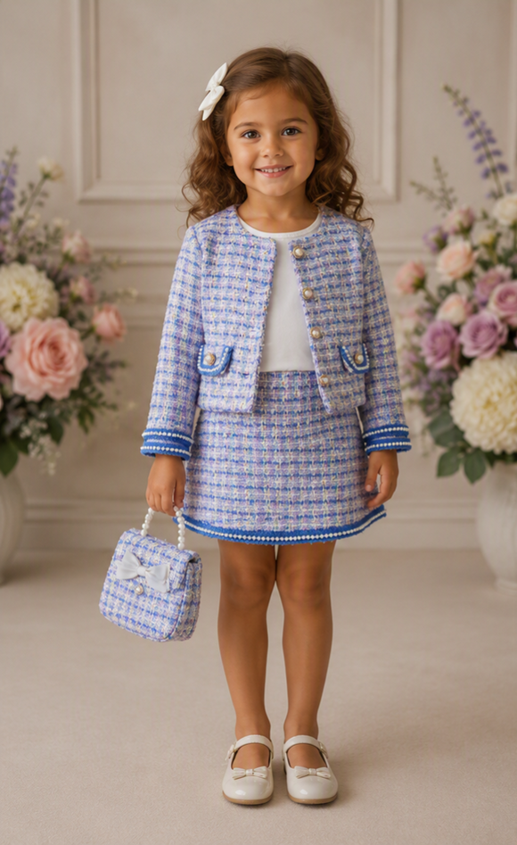 Lavender Tweed Dress, Jacket & Handbag Set 