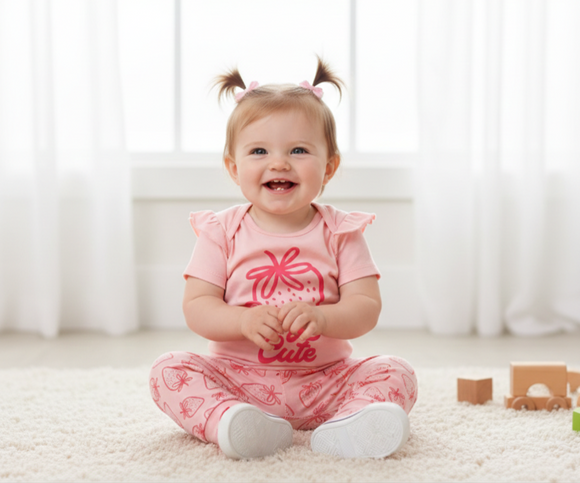 Pink Baby 3 Piece Berry Cute Set with Matching Shoe (0-9 Months) 
