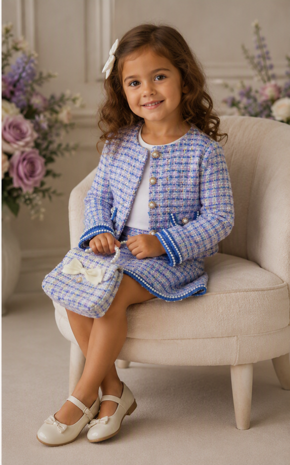 Lavender Tweed Dress, Jacket & Handbag Set 
