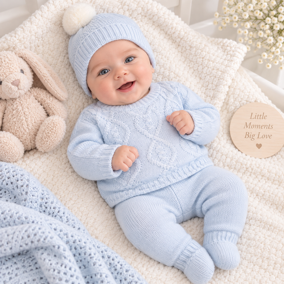 Sky Knitted Outfit In A Gift  Box (NB-6 Months) 