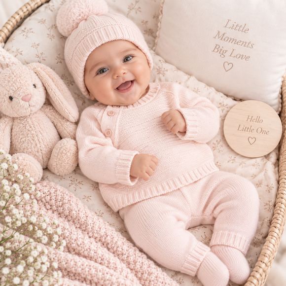 Pink Knitted 4 Piece Set  (0-6 Months) 