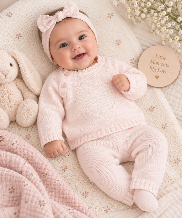 Pink Knitted 4 Piece Set  (0-6 Months) 
