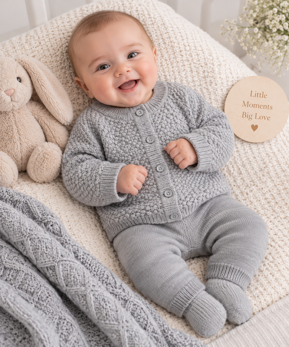 Grey Unisex Knitted Outfit in A Gift Box (NB-6 Months) 