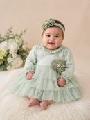 Mini Born Two Green Floral Glitter Dress (NB-6 Months) 