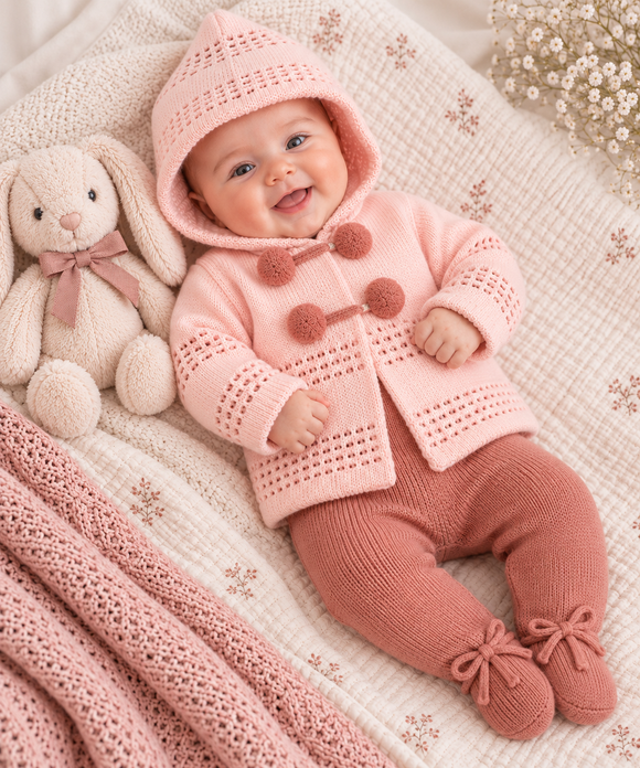 Pink Pom Pom Hooded Two Piece Set (0-9 Months) 
