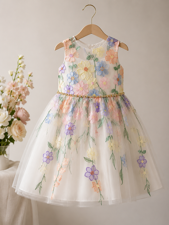 Pastel Floral Embroidered Occasion Dress 