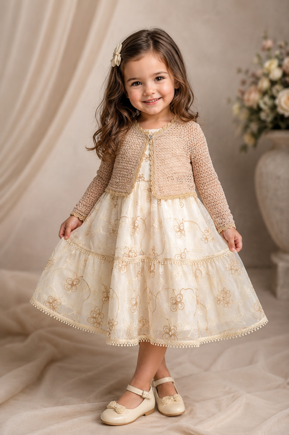 Girls Embroidered Dress & Bolero Set 