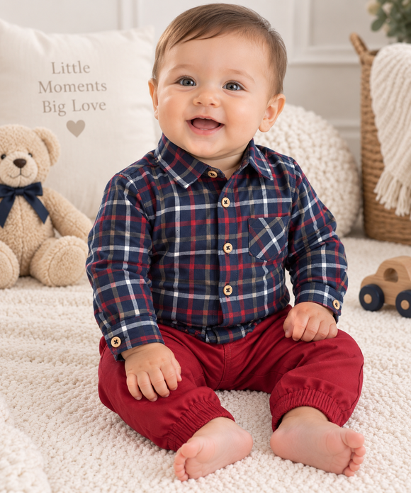 Navy & Red Patterned Baby Set (6-9 MTHS) 
