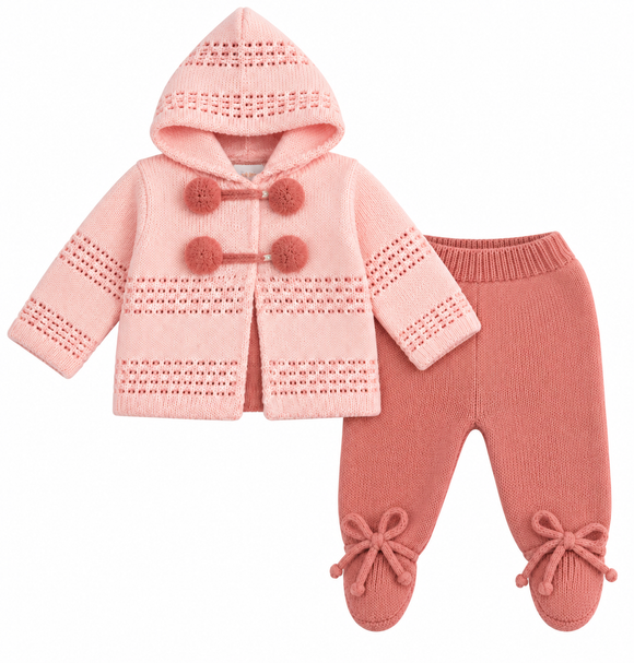 Pink Pom Pom Hooded Two Piece Set (0-9 Months) 