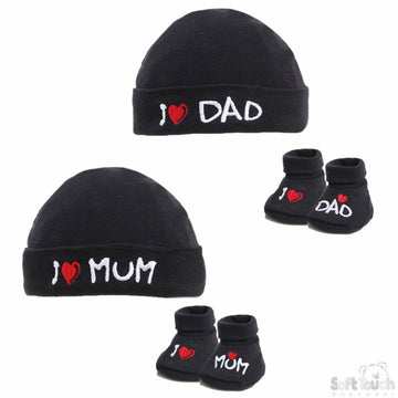 I ♥ Mum Hat and Bootee Set (NB-3 Months) 