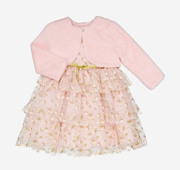 Pink Glitter Floral Party Dress & Cardigan 