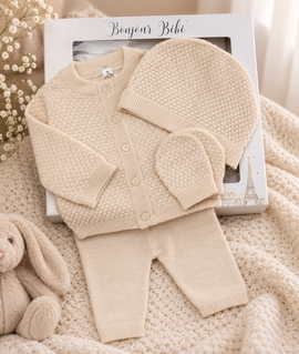 Oatmeal Unisex Knitted Outfit In A Gift Box 