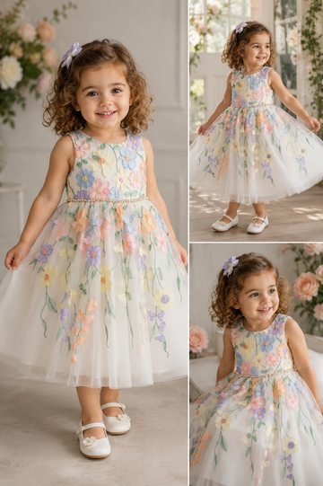 Pastel Floral Embroidered Occasion Dress 
