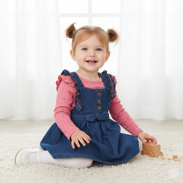 Pink Bodysuit & Blue Denim Dress Set 