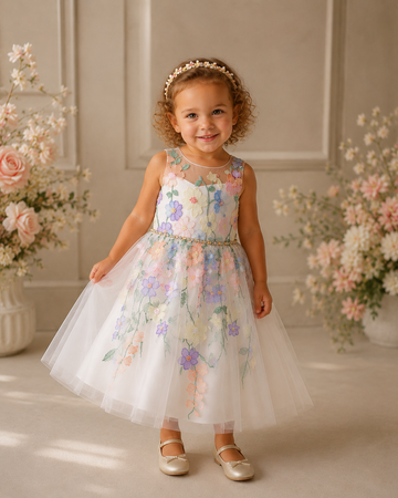Pastel Floral Embroidered Occasion Dress 