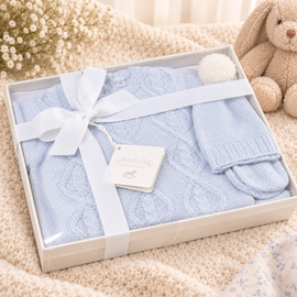Sky Knitted Outfit In A Gift  Box (NB-6 Months) 