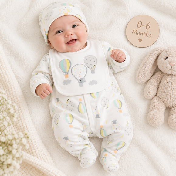 Baby boys/ girls Unisex Air Balloons 3 Piece Set in a Gift  Box (0-6 Months) 