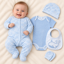 Beautiful Baby Boys Blue Whale Embossed 5 Piece Gift Set (NB-6 Months) 