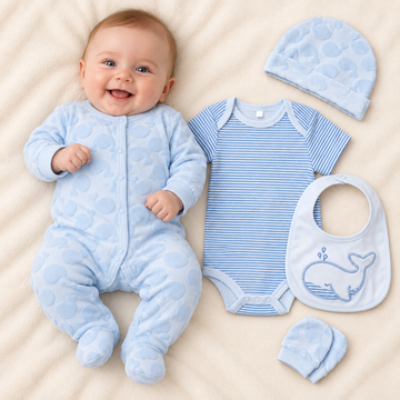 Beautiful Baby Boys Blue Whale Embossed 5 Piece Gift Set (NB-6 Months) 