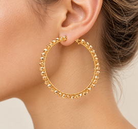 Gold Tone Embellished Hoop Earrings 