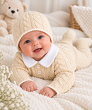 Unisex Beige Cable Knit 3-Piece Baby Outfit Set (NewBorn) 
