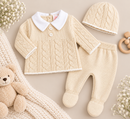 Unisex Beige Cable Knit 3-Piece Baby Outfit Set (NewBorn) 
