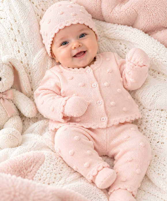 Baby Gift Girls Knitted  Outfit  In A Luxury Gift Box - Pink 
