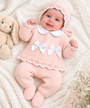 Baby Girls Pink Bow Detail Knitted 3-Piece Set (Newborn) 