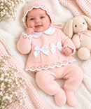 Baby Girls Pink Bow Detail Knitted 3-Piece Set (Newborn) 